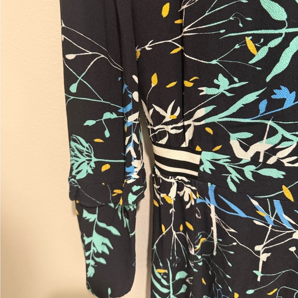 Parker Black Floral Fit Flare Long Sleeve Ruffle Dress Cocktail Wedding Guest XS - Picture 6 of 11